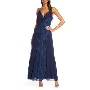 Foxiedox - Pintuck Lace Chiffon Maxi Dress | Navy Blue | Size: Small | NWT